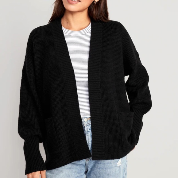 NWT OLD NAVY SoSoft Waffle-Knit Cocoon Sweater Color: BLACK JACK SIZE SMAL - Picture 2 of 5